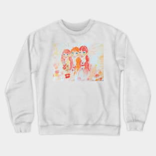 Drawing of Three Cute Fairies With Beautiful Hairs Crewneck Sweatshirt